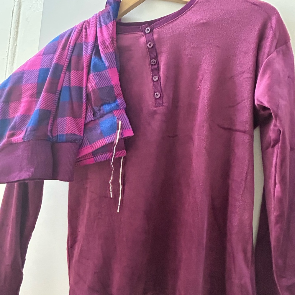 Purple Henley Shirt with Plaid pant